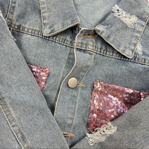 Girl Boutique Distress Sequin Denim Jacket - Picture 3 of 3